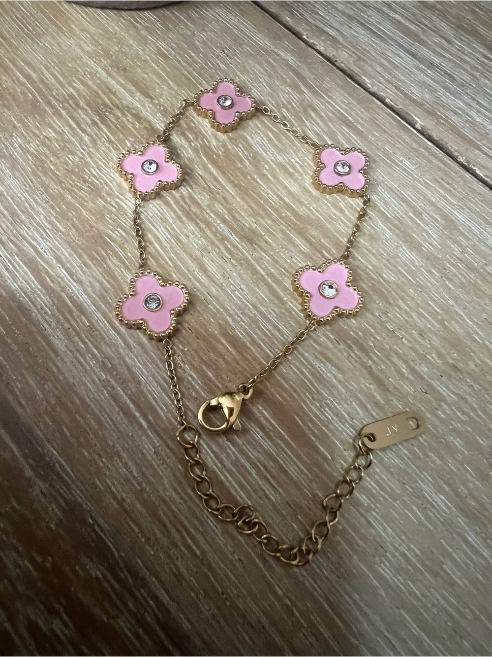Pink Clover Flower Station Gold Bracelet